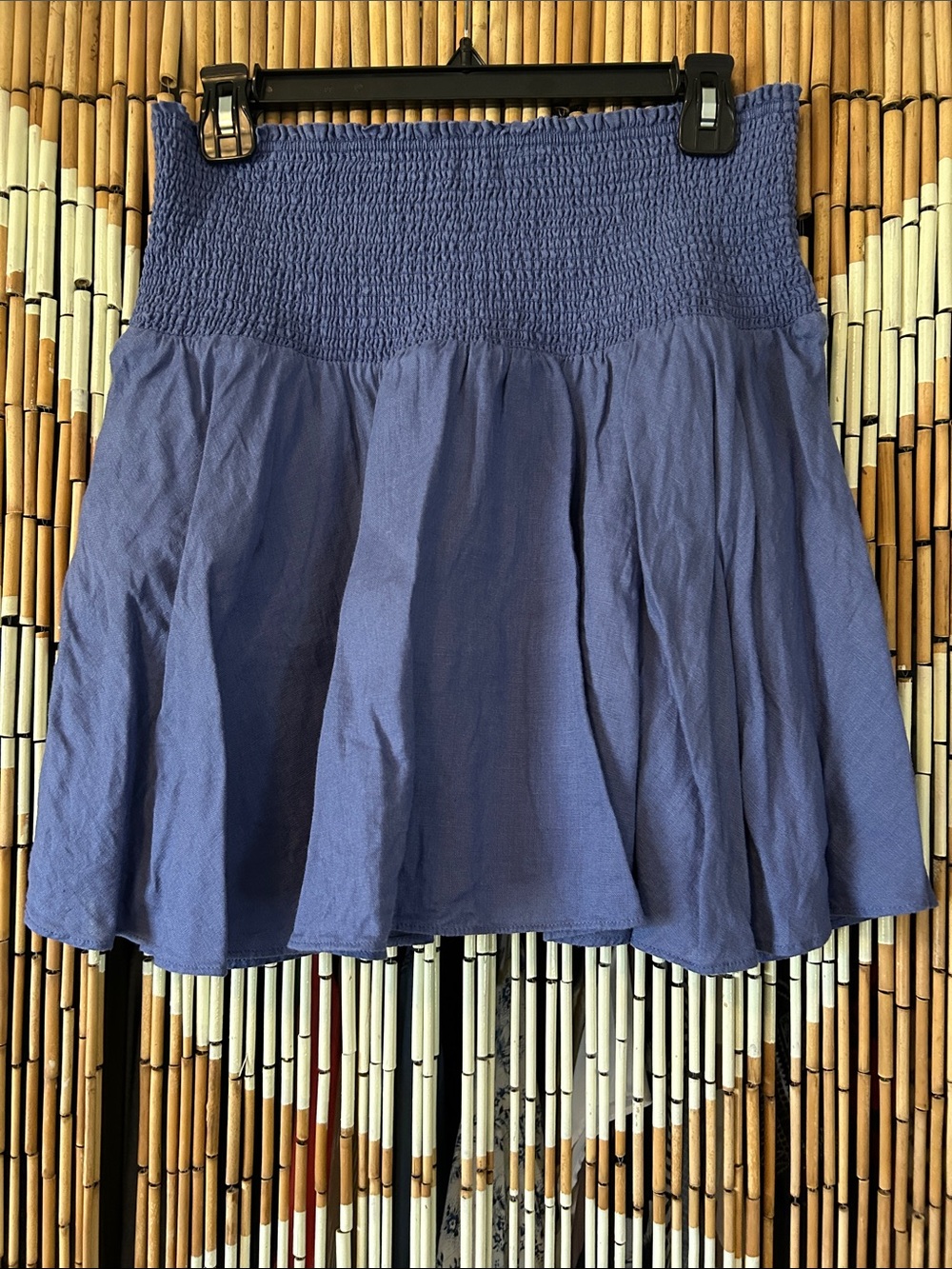 J. Crew Blue Smocked-Waist Linen Mini Skirt Large